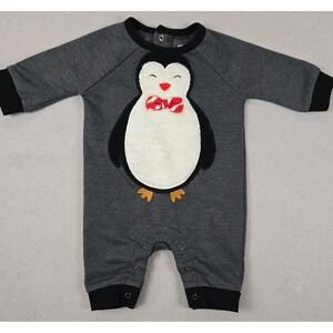 Holiday Time Baby Penguin Romper‎ 0–3 Months Gray Long Sleeve Christmas Outfit